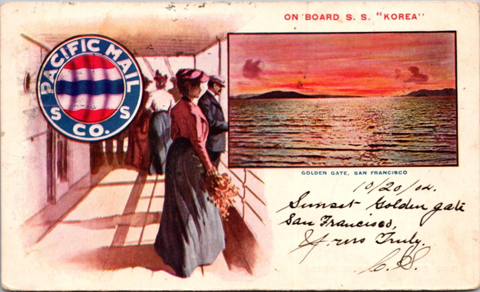 Advertising Pacific Mail Steamship Co SS Korea Golden Gate Bridge San Francisco