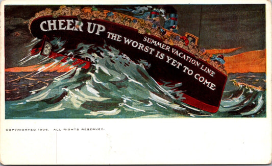 Artwork Postcard Boat Cheer Up Summer Vacation Line The Worst Is Yet To Come