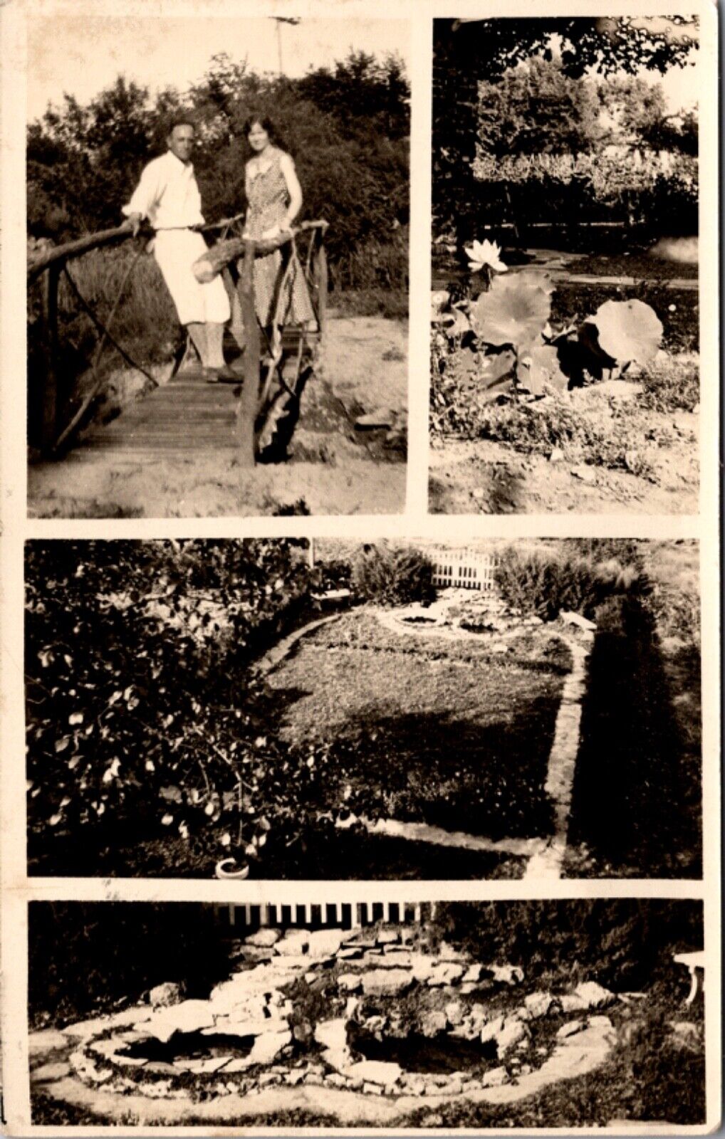 RPPC Multiple Views of Couple in Garden possibly in Seneca, Kansas