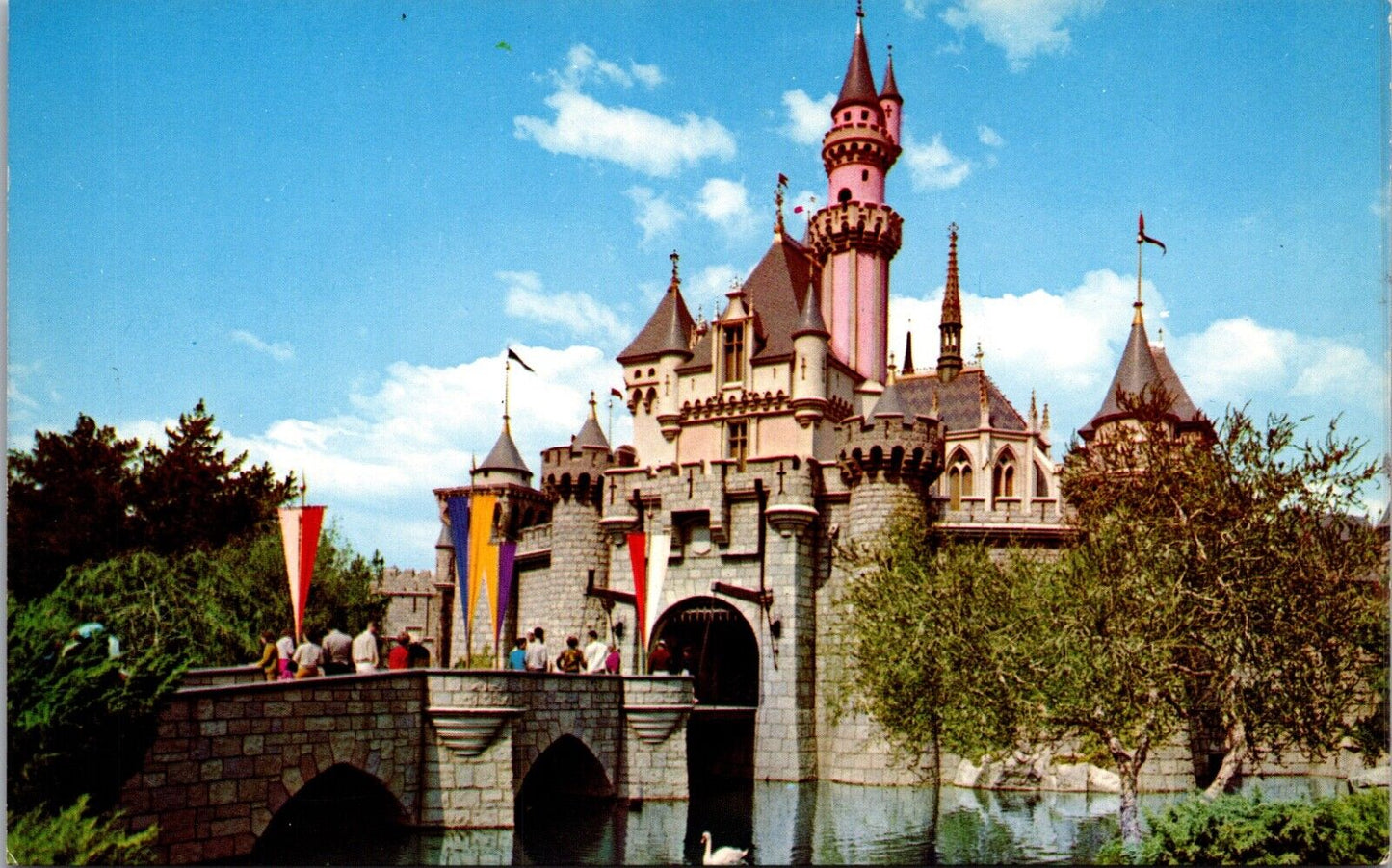 Disneyland Postcard Sleeping Beauty Castle Drawbridge Swans Fantasyland