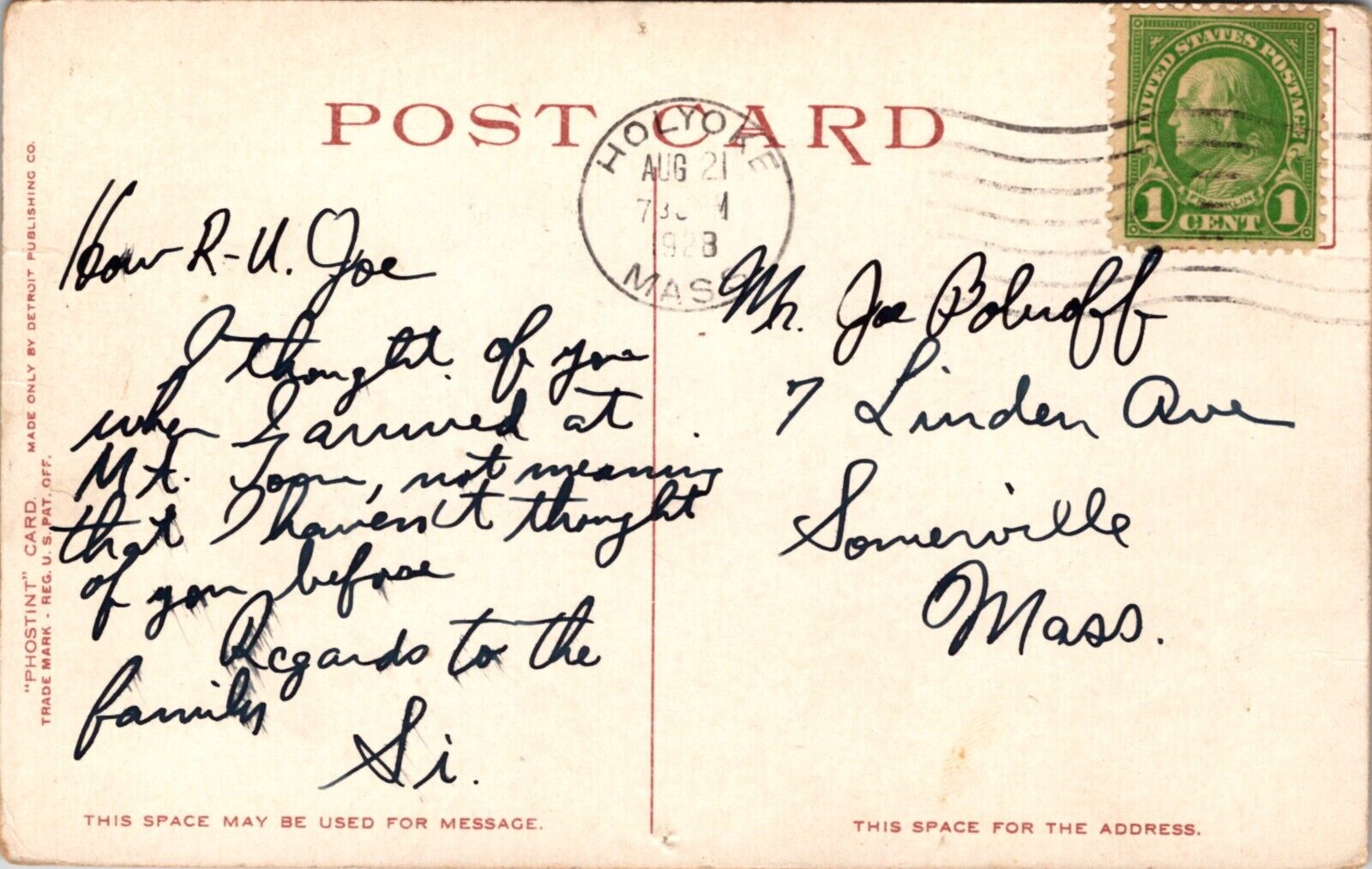 1923 Postcard Approaching The Summit, Mt. Tom Railway, Massachusetts