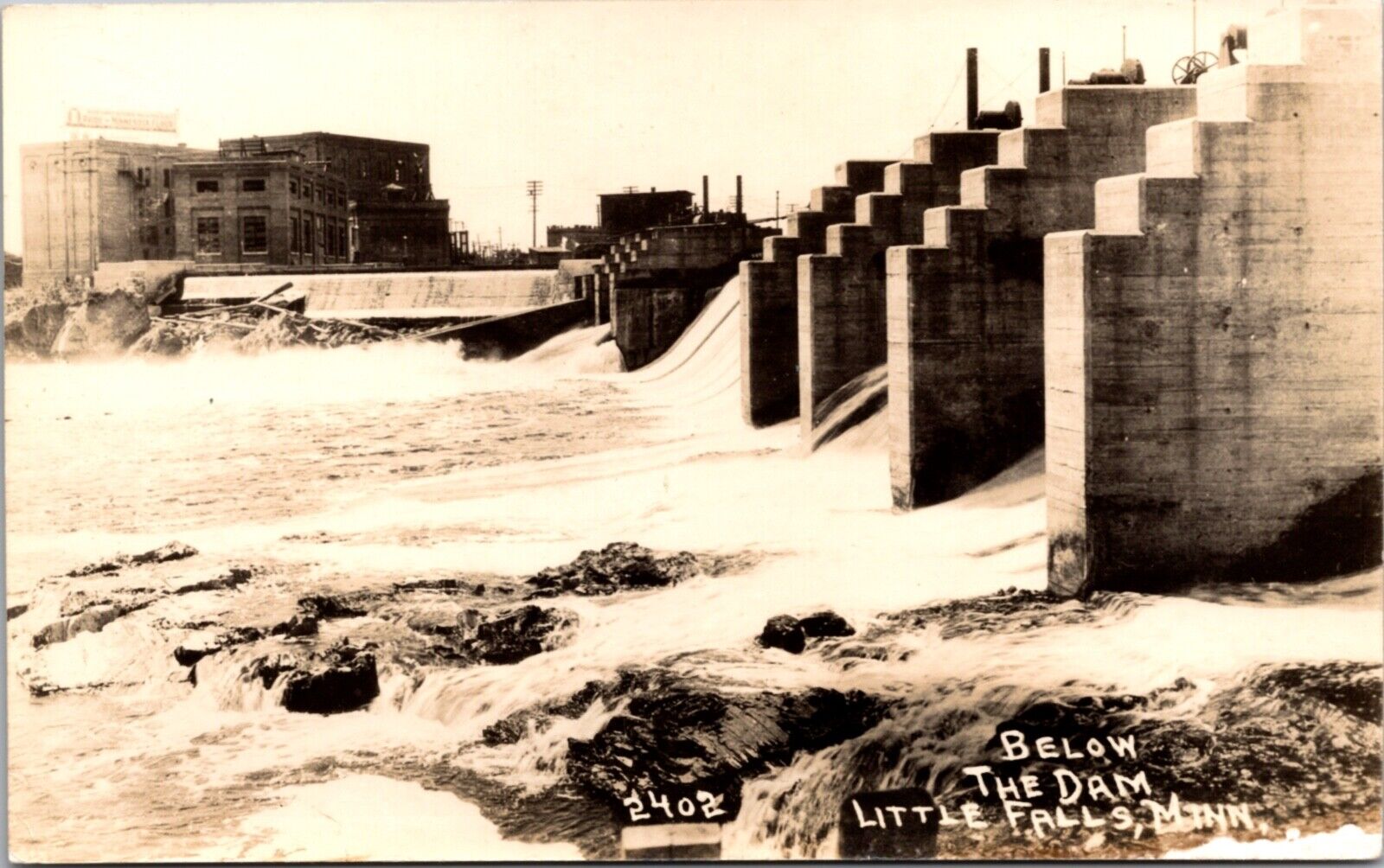 Real Photo Postcard View Below The Dam in Little Falls, Minnesota