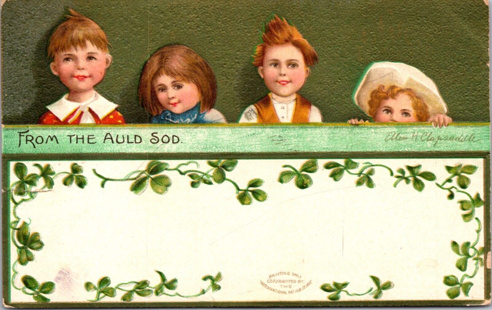 Clapsaddle St. Patrick's Day Postcard Children Shamrocks From The Auld Sod