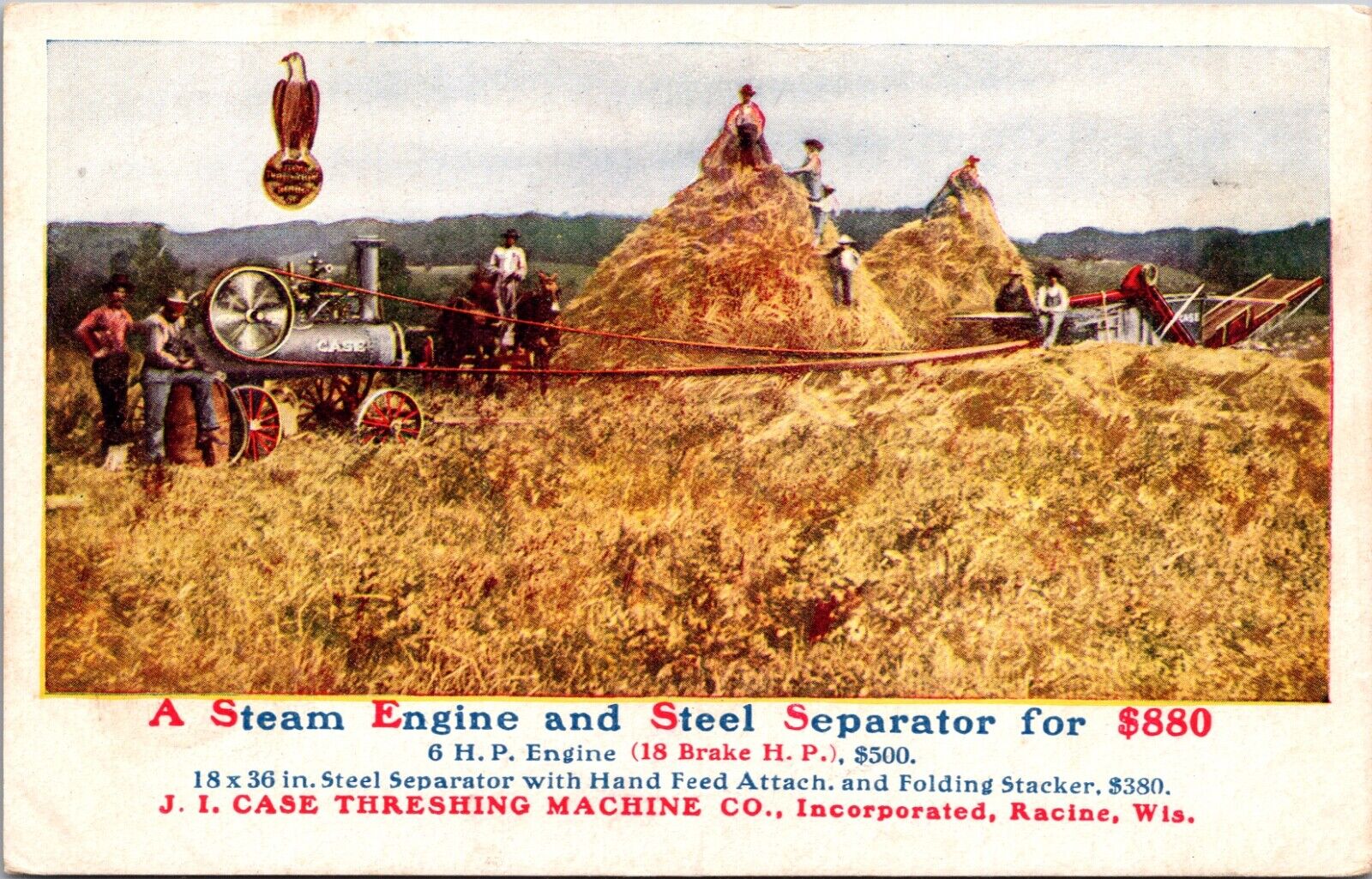 AD PC Steam Engine and Steel Separator Case Threshing Machine Racine, Wisconsin