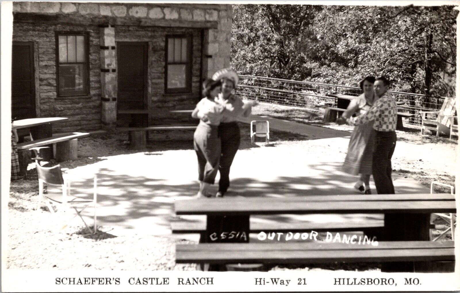 RPPC Outdoor Dancing Schaefer's Castle Ranch Hi-Way 21 in Hillsboro, Missouri