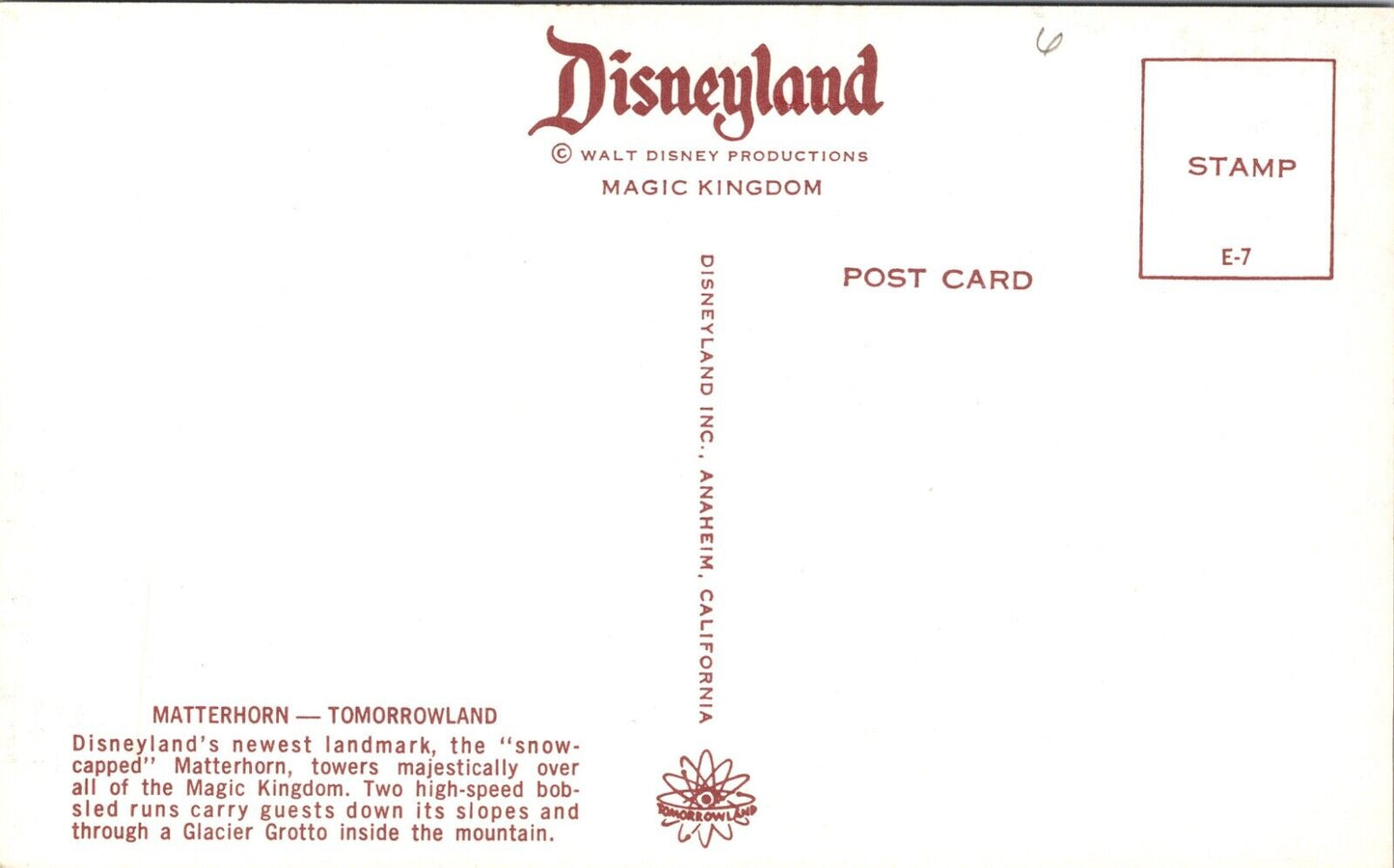 Disneyland Postcard Snowcapped Matterhorn Mountain