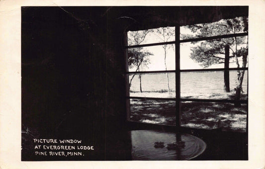 RP Postcard Picture Window at Evergreen Lodge in Pine River, Minnesota~128871