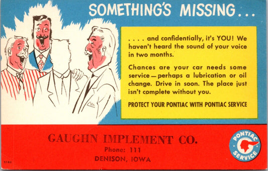 Advertising Postcard Gaughn Implement Co in Denison, Iowa Pontiac Service