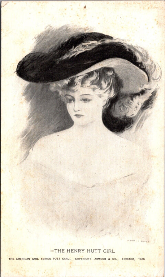 1905 Artist PC The Henry Hutt Girl American Girl Series Woman Feathered Hat