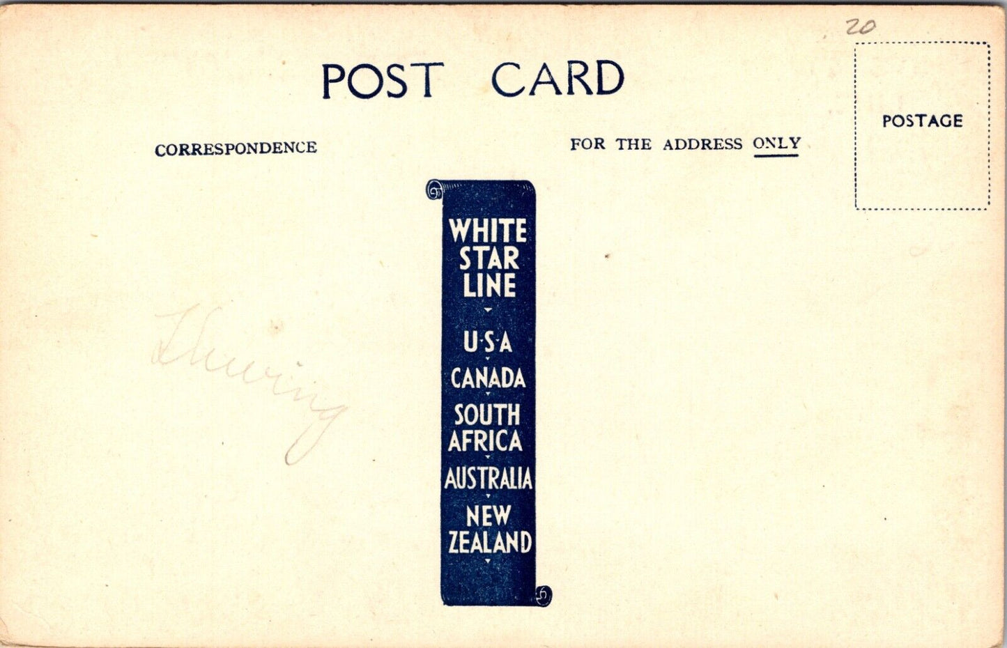 Advertising Postcard White Star Line Twin-Screw S.S. Doric