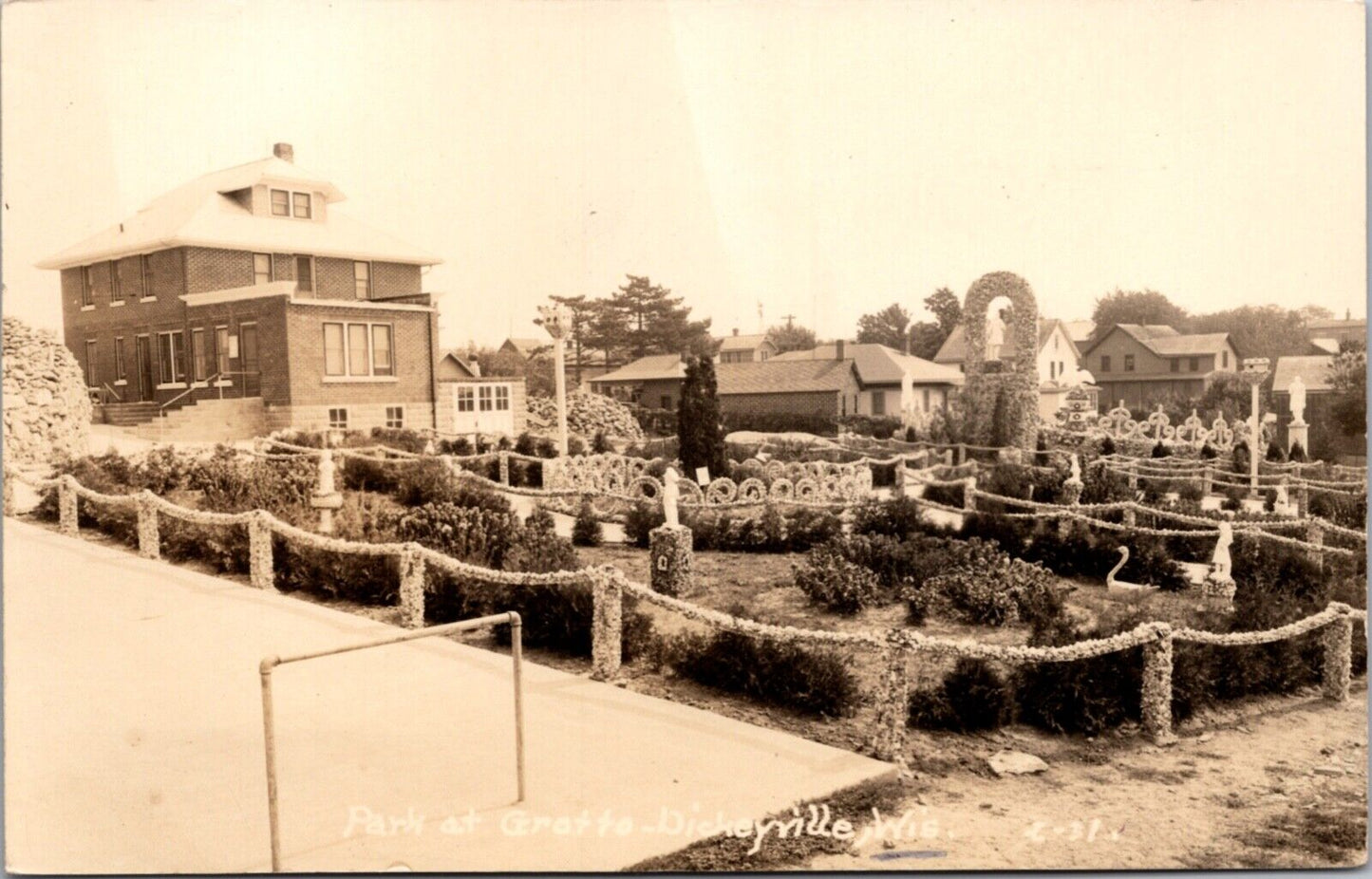 Two Real Photo Postcards View of Park and Grotto in Dickeyville, Wisconsin