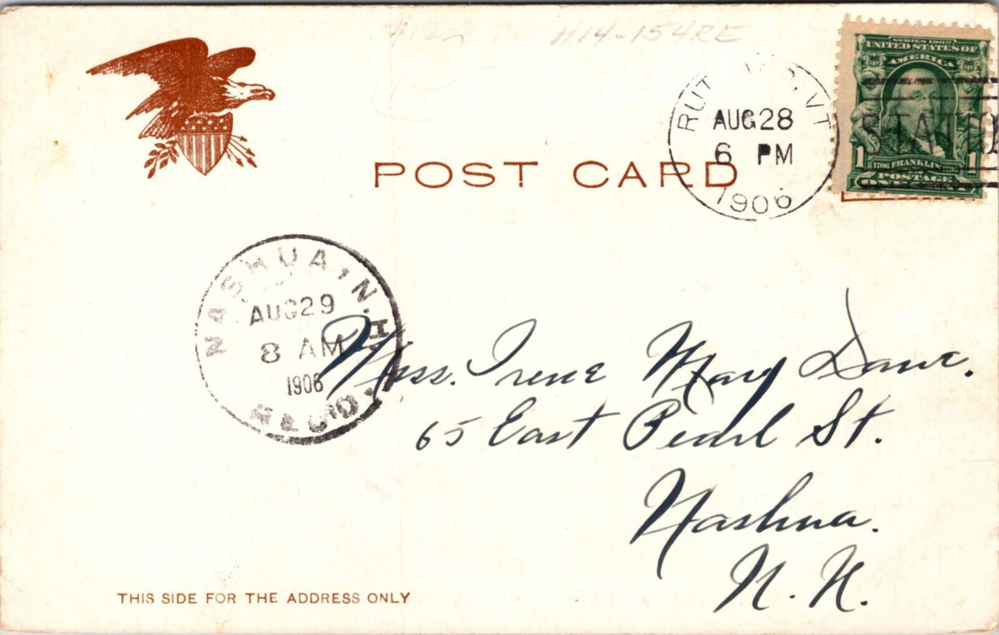 1906 Postcard Center Street in Rutland, Vermont