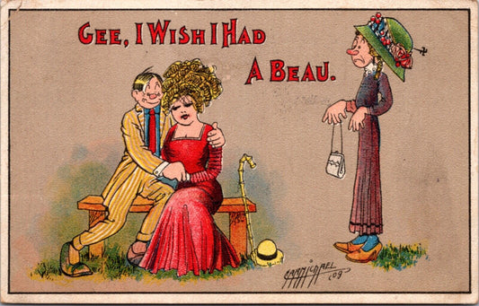 Carmichael Artist Comic Postcard Woman Catching Man with Another Woman