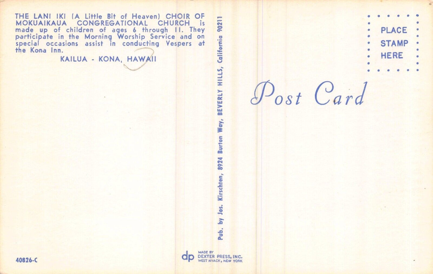 Two Postcards Choir Mokuaikaua Congregational Church Kailua Kona Hawaii~130341