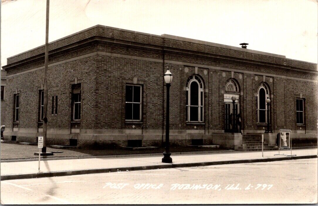 Real Photo Postcard United States Post Office in Robinson, Illinois