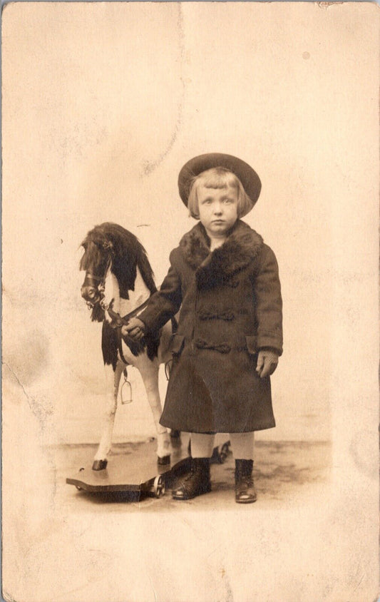 RPPC Young Child with Hobby Horse Sewell's Studio Wilkes Barre, Pennsylvania