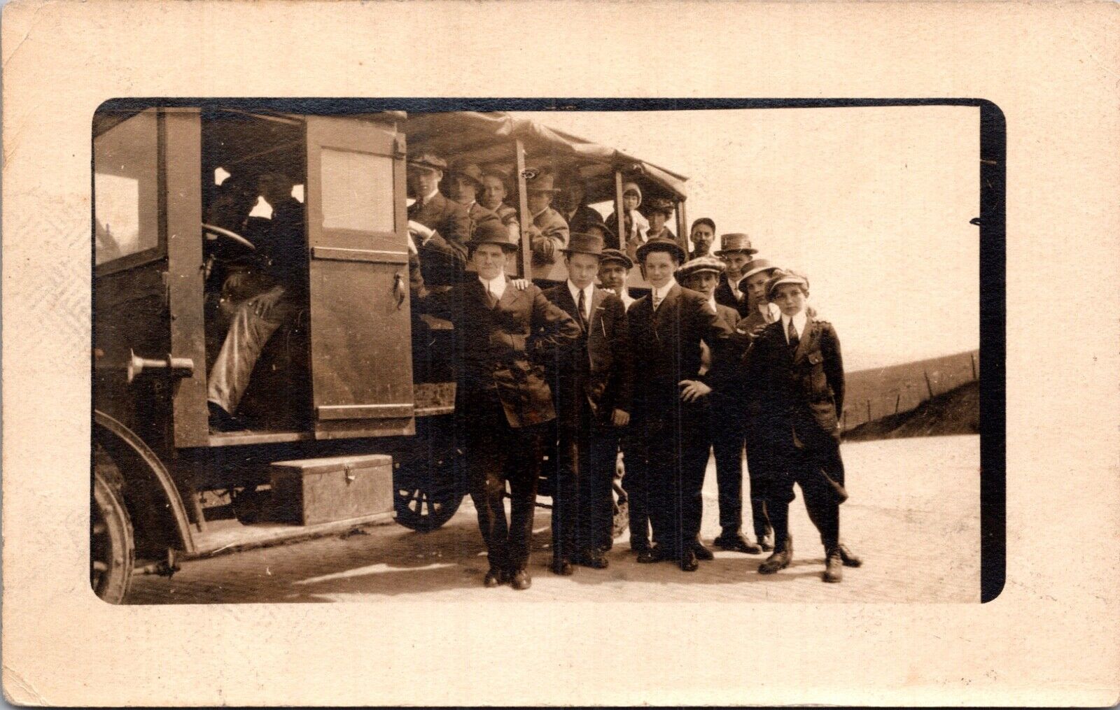 RPPC People with Early Tourist Bus Truck in/near Belle Vernon Pennsylvania