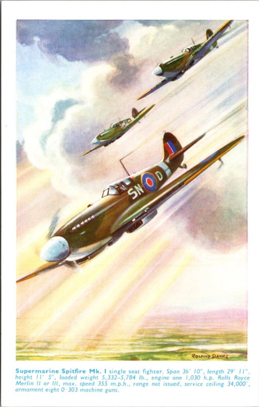 Roland Davis artwork PC Supermarine Spitfire Mk. I Single Seat Fighter Plane