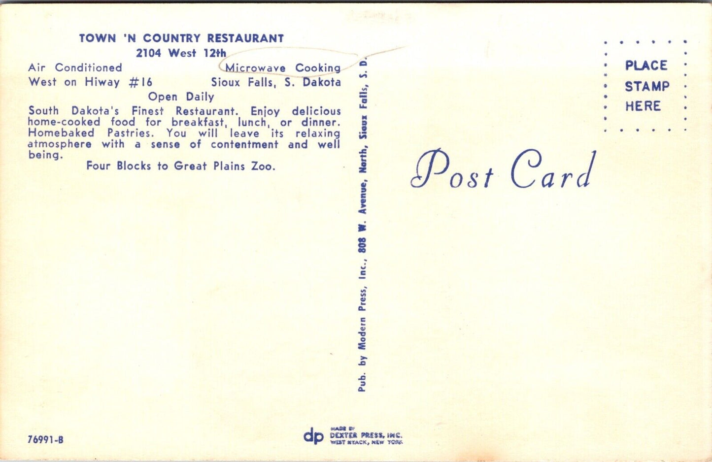 Three Postcards Town 'N Country Restaurant in Sioux Falls, South Dakota~135563