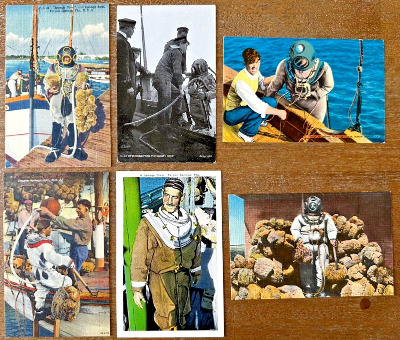 Six Postcards Hard Hat Divers Under Sea Sponges Military