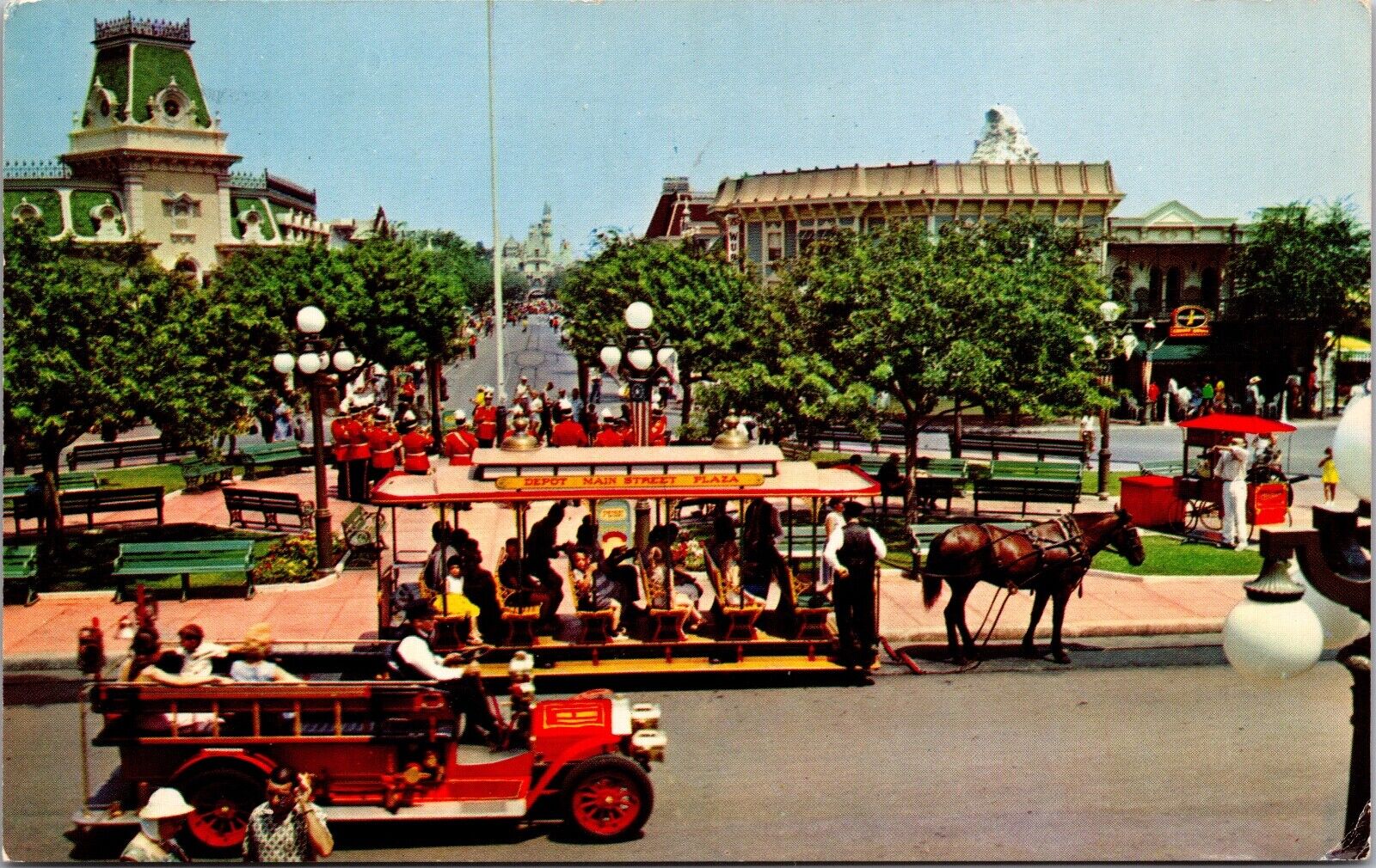 Disneyland PC Town Square Main Street USA Horse Drawn Streetcar Fire Engine