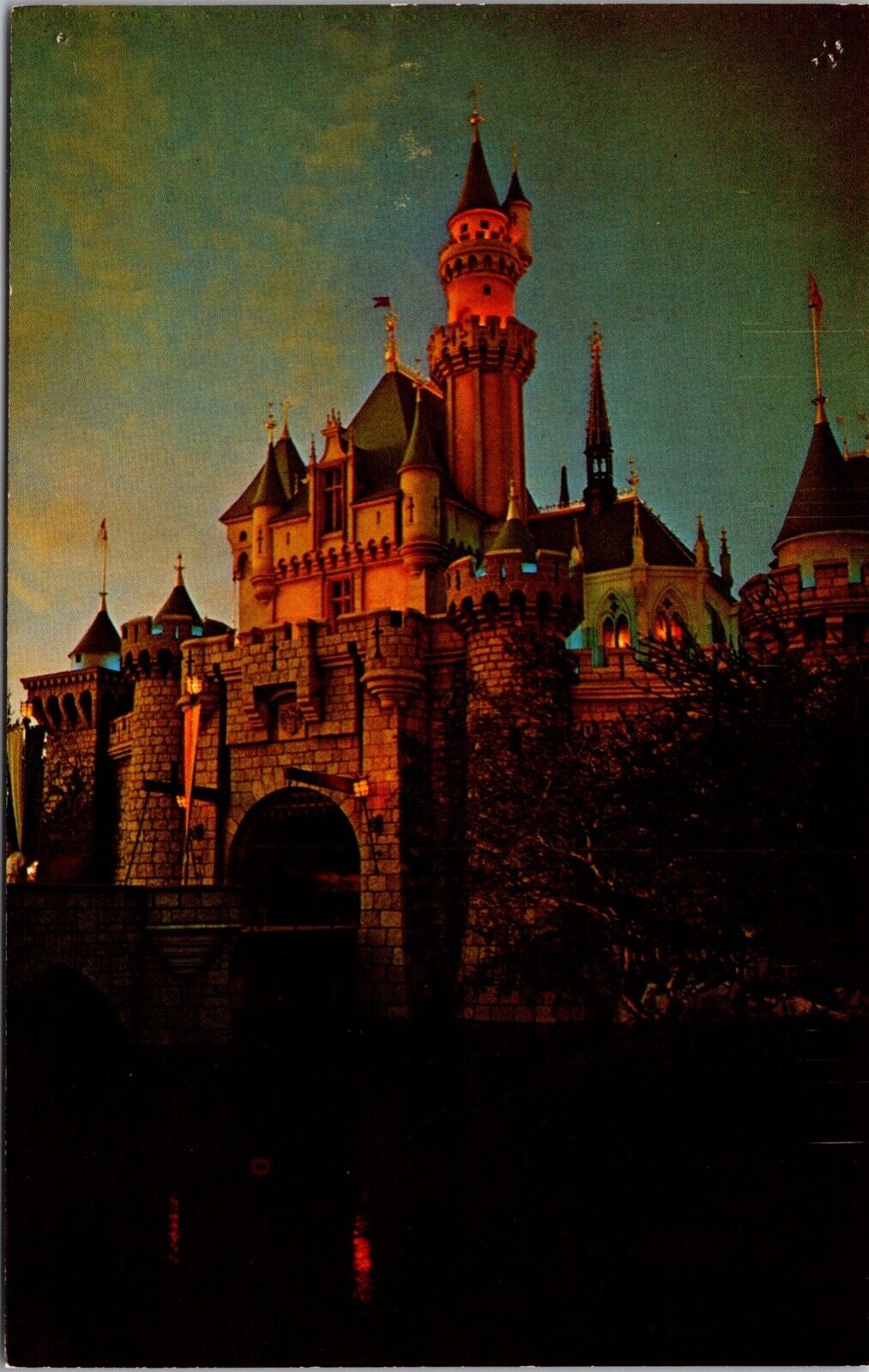 Disneyland Postcard Sleeping Beauty Castle at Dusk in Fantasyland~1090