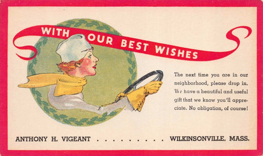 AD Postcard Woman Driver Anthony H. Vigeant Wilkinsonville Massachusetts~127309