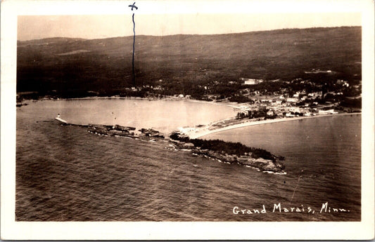 1941 Real Photo Postcard Aerial View of Grand Marais, Minnesota