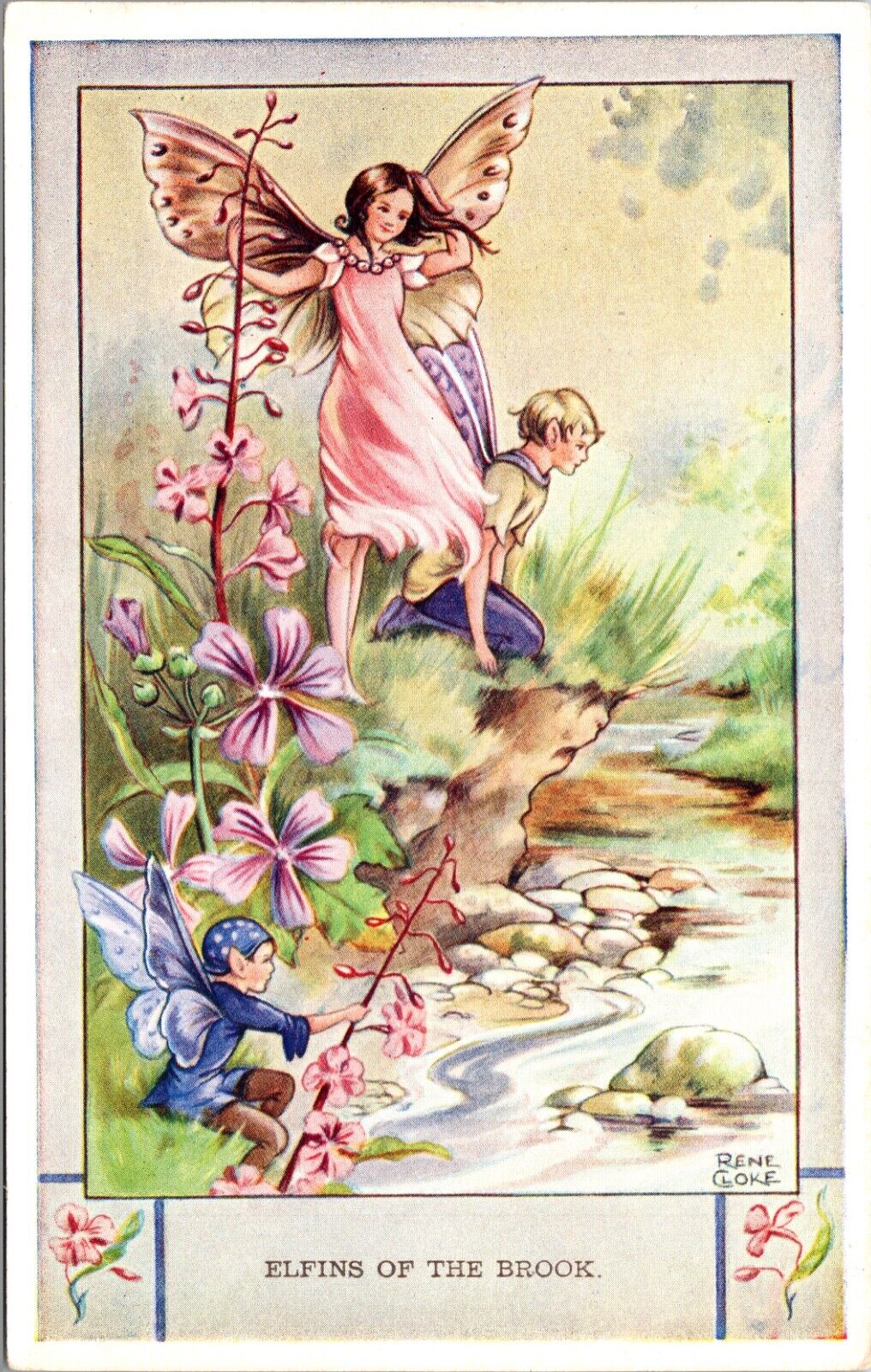 Rene Cloke artwork Postcard Elfins of the Brook Fairy Elves Pixie