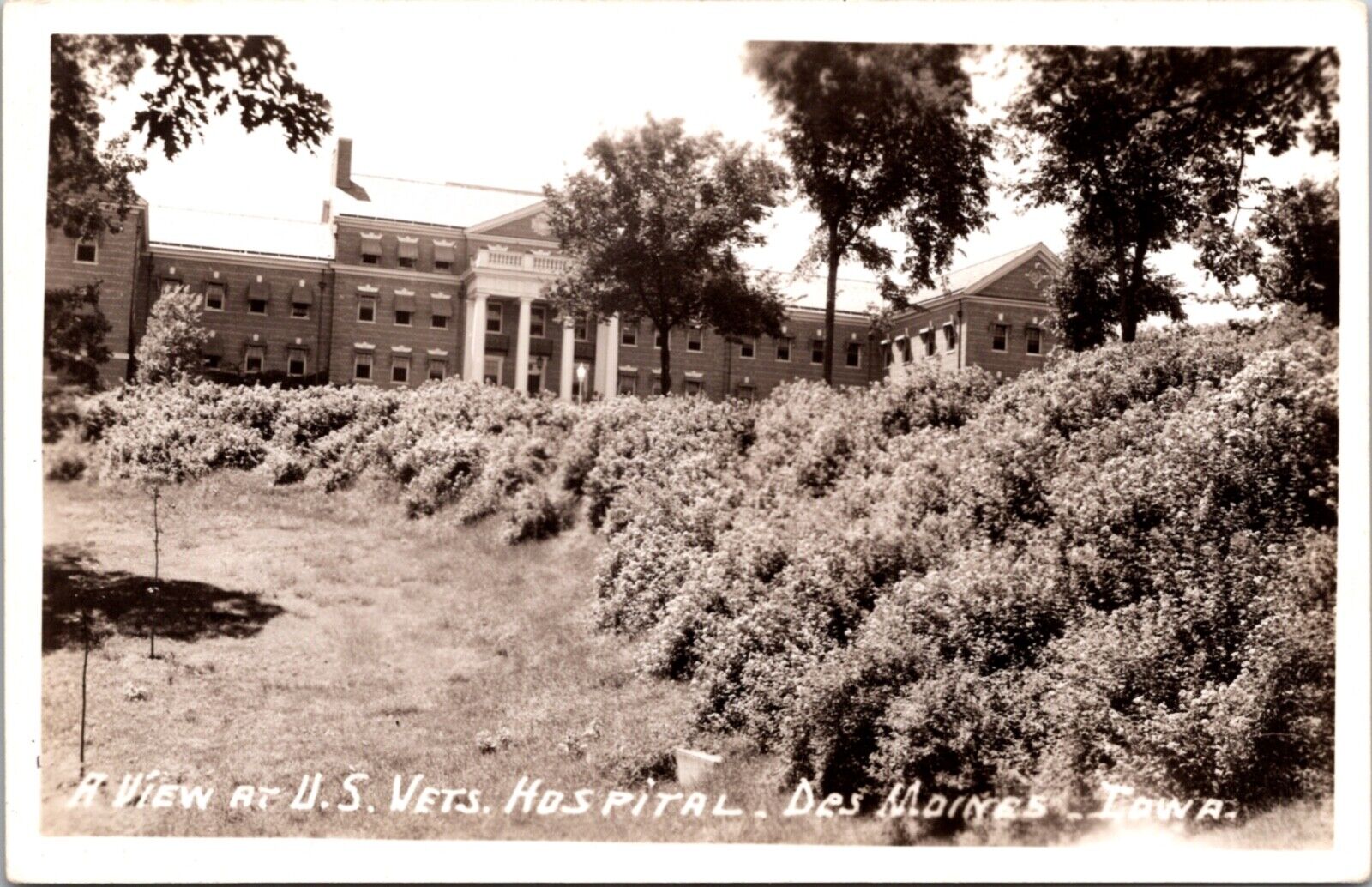 Real Photo Postcard U.S. Veterans Hospital in Des Moines, Iowa