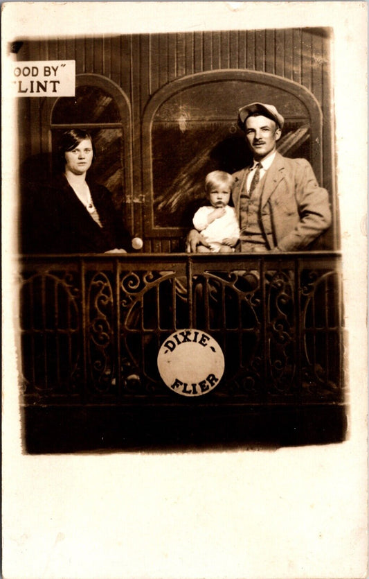 Real Photo Studio Postcard Family on Railroad Train Dixie Flier