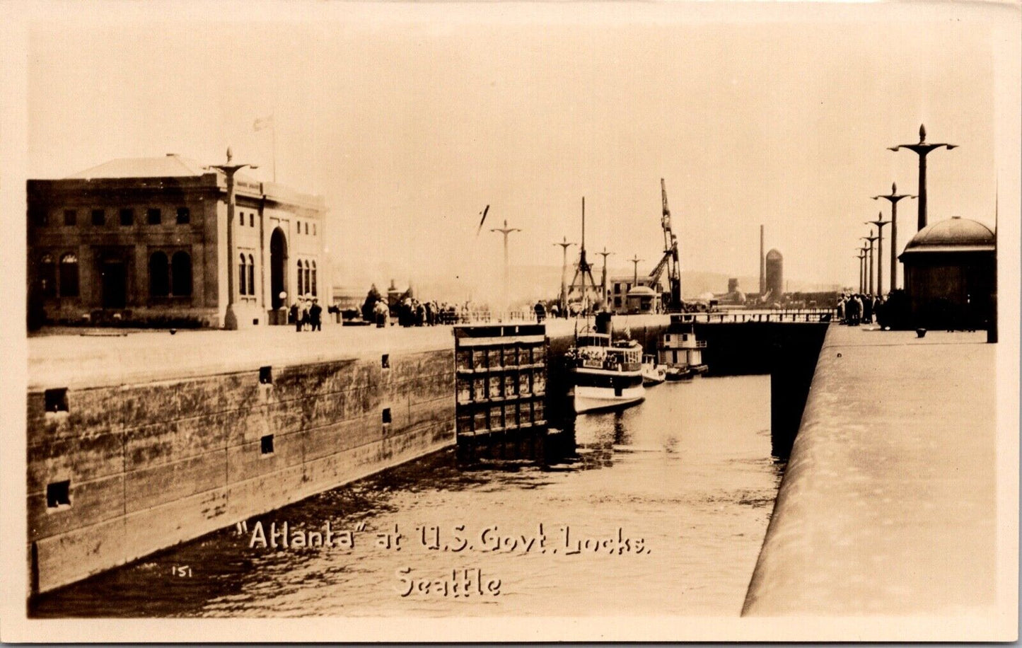 RP Postcard Atlanta Ship at U.S. Government Locks in Seattle, Washington~134786