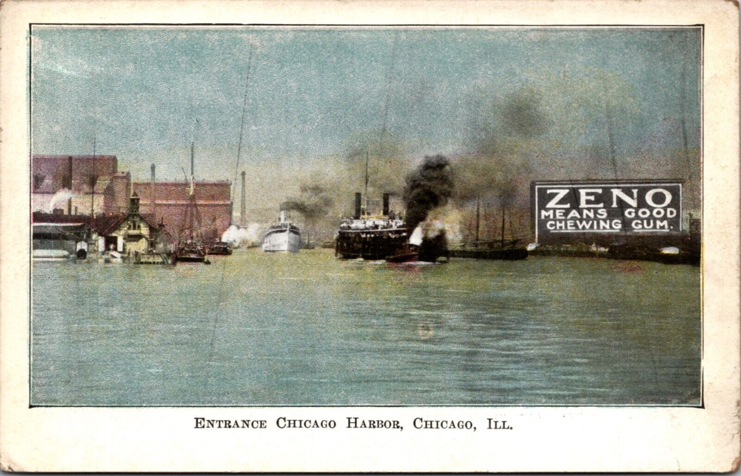 Zeno Chewing Gum Postcard Entrance to Chicago Harbor in Chicago, Illinois