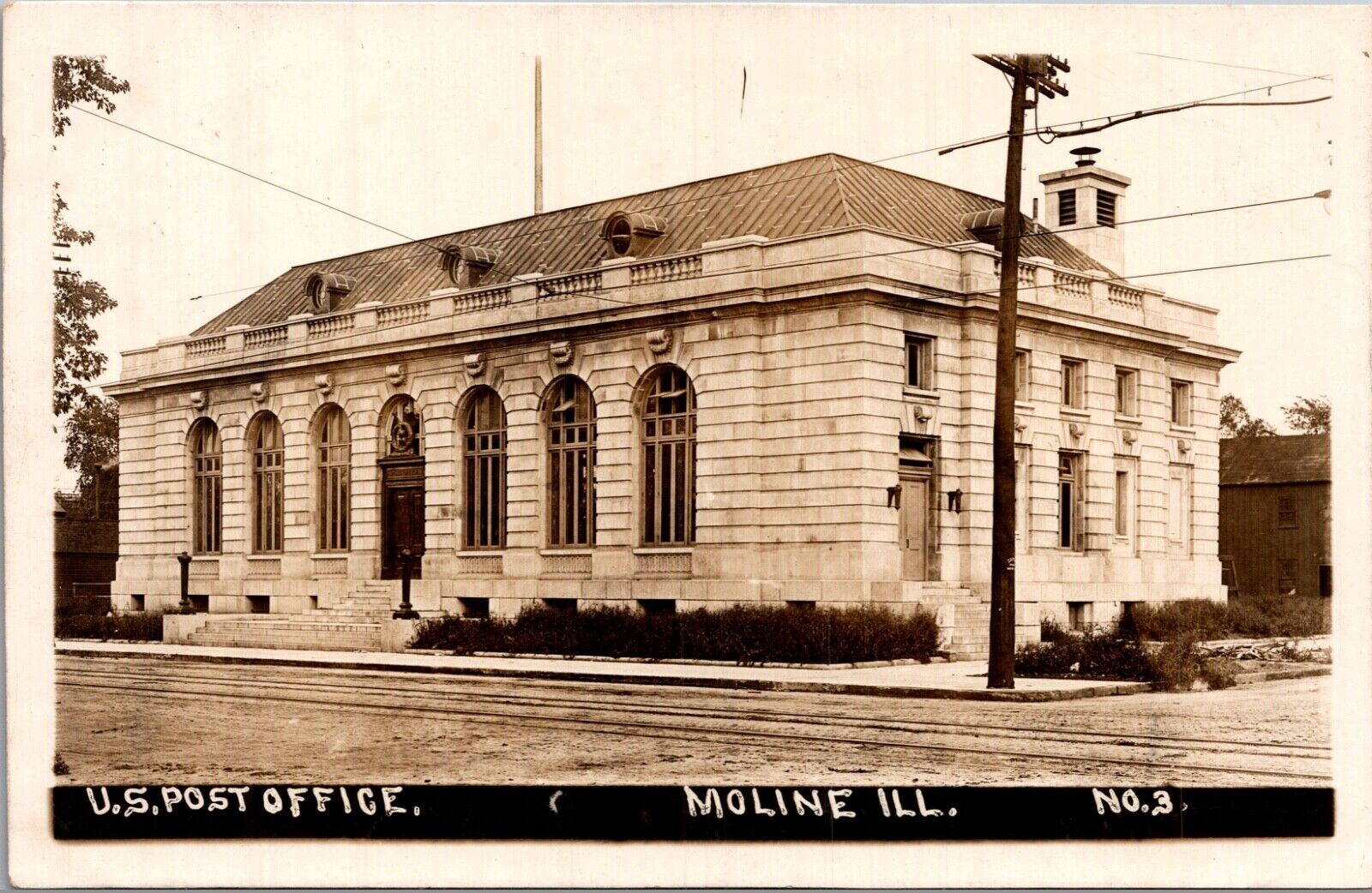 Real Photo Postcard U.S. Post Office in Moline, Illinois