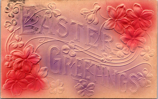 Air-Brushed Embossed Postcard Large Letter Easter Greetings~138687