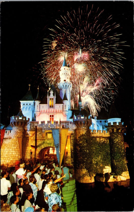 Disneyland Postcard Fantasy In The Sky Fireworks Over Castle~1089