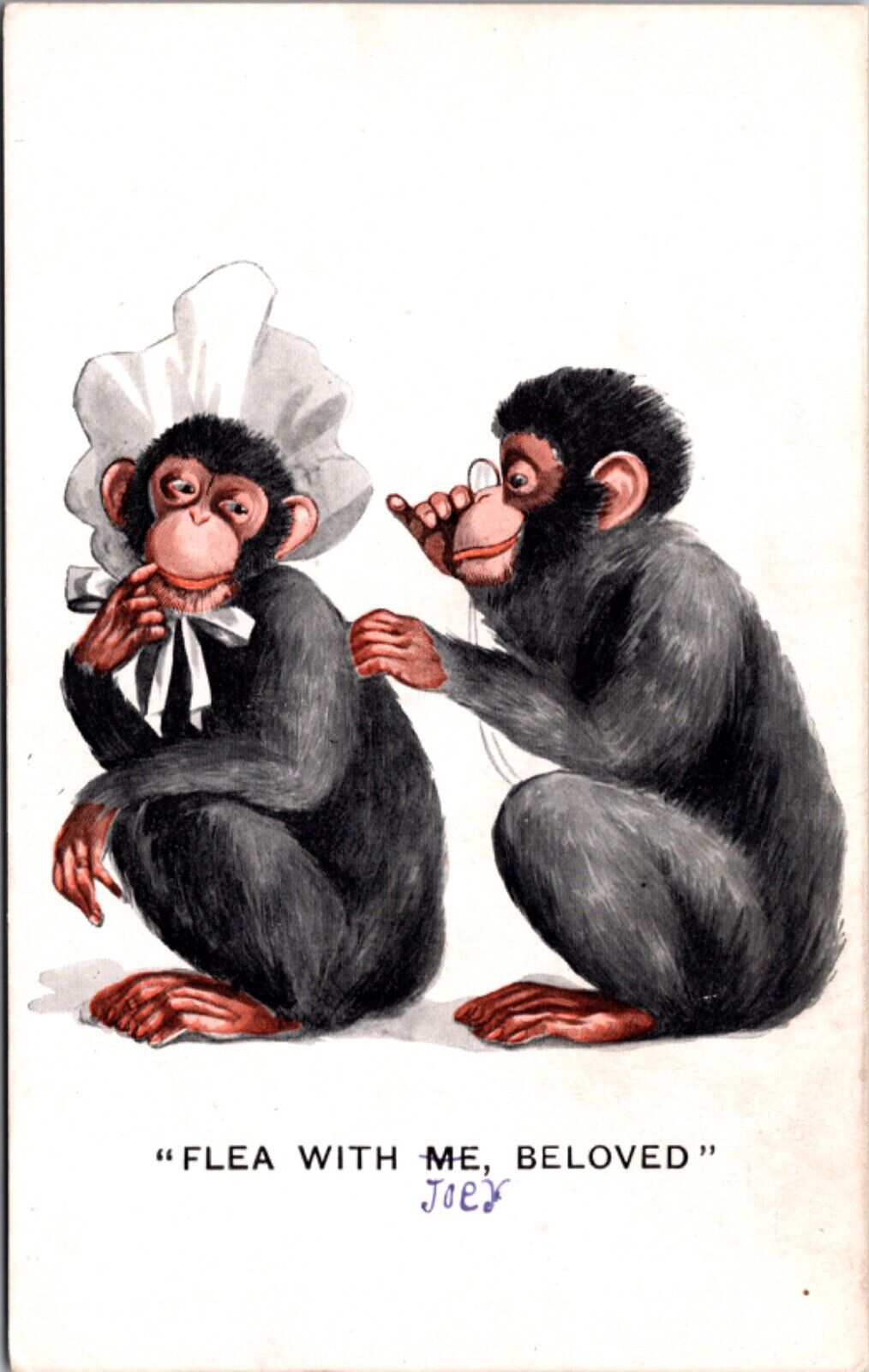 Artwork Postcard Monkeys Picking Off Fleas, Flea With Me, Beloved