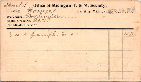 1899 Postcard Office of Michigan T. & M. Society in Lansing, Michigan