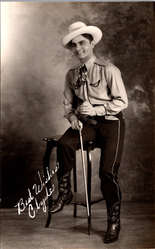 Real Photo Studio Postcard Portrait Cowboy Musician "Clyde" Holding Violin