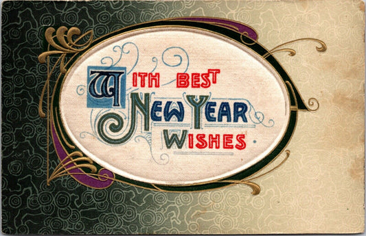 Silk New Year Postcard Poem Best Wishes Artistic