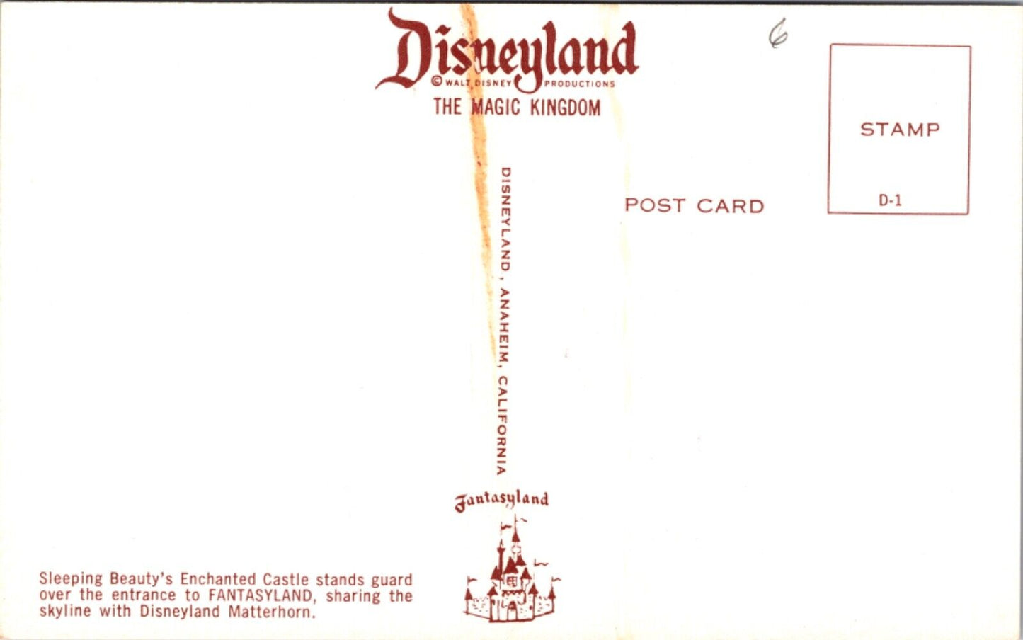 Disneyland Postcard Sleeping Beauty's Castle Matterhorn Mountain Fantasyland