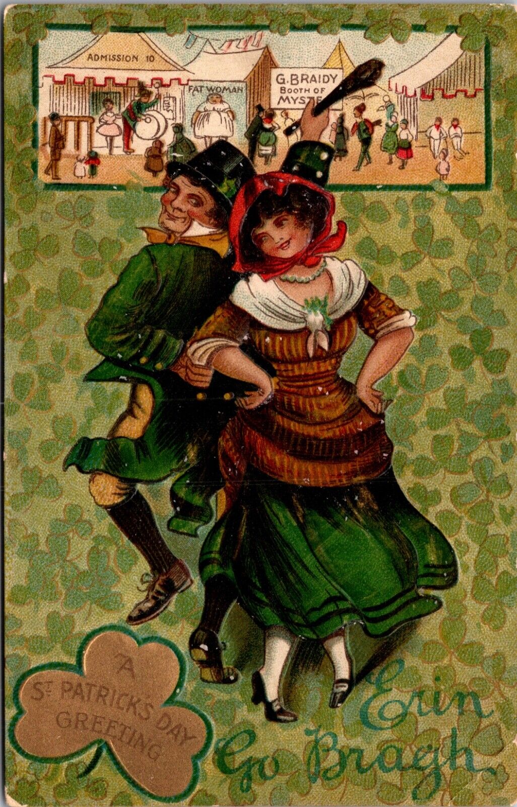 St. Patrick's Day Greeting Postcard Erin Go Bragh Irish Couple Dancing