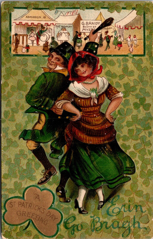 St. Patrick's Day Greeting Postcard Erin Go Bragh Irish Couple Dancing