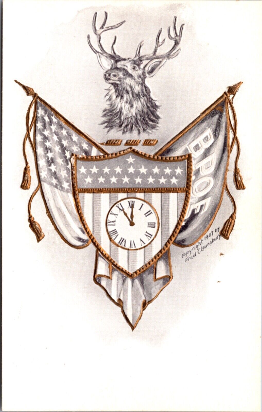 1907 Benevolent and Protective Order of Elks B.P.O.E. Logo American Flag Clock