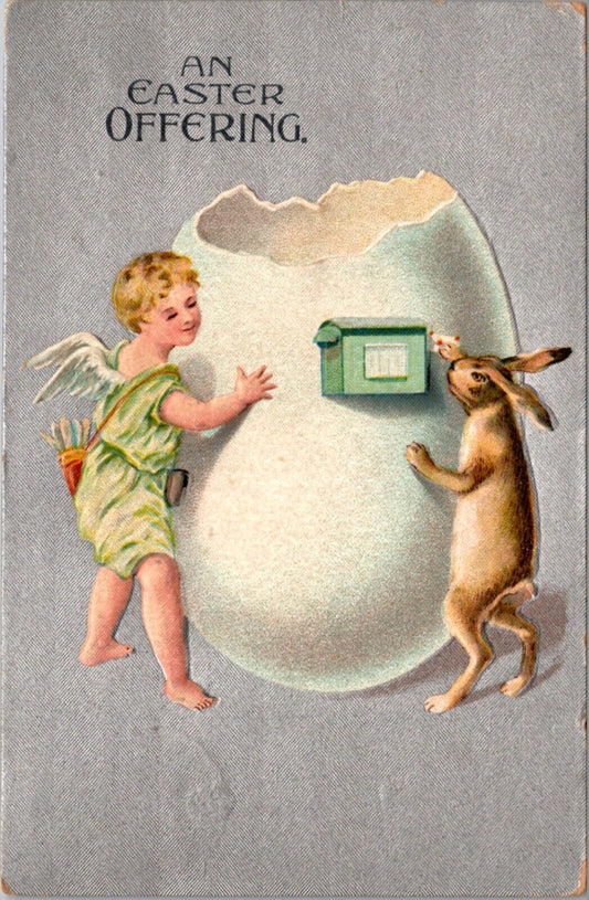 Easter PC Angel Cherub and Bunny Rabbit with Broken Eggshell Mailing Envelope