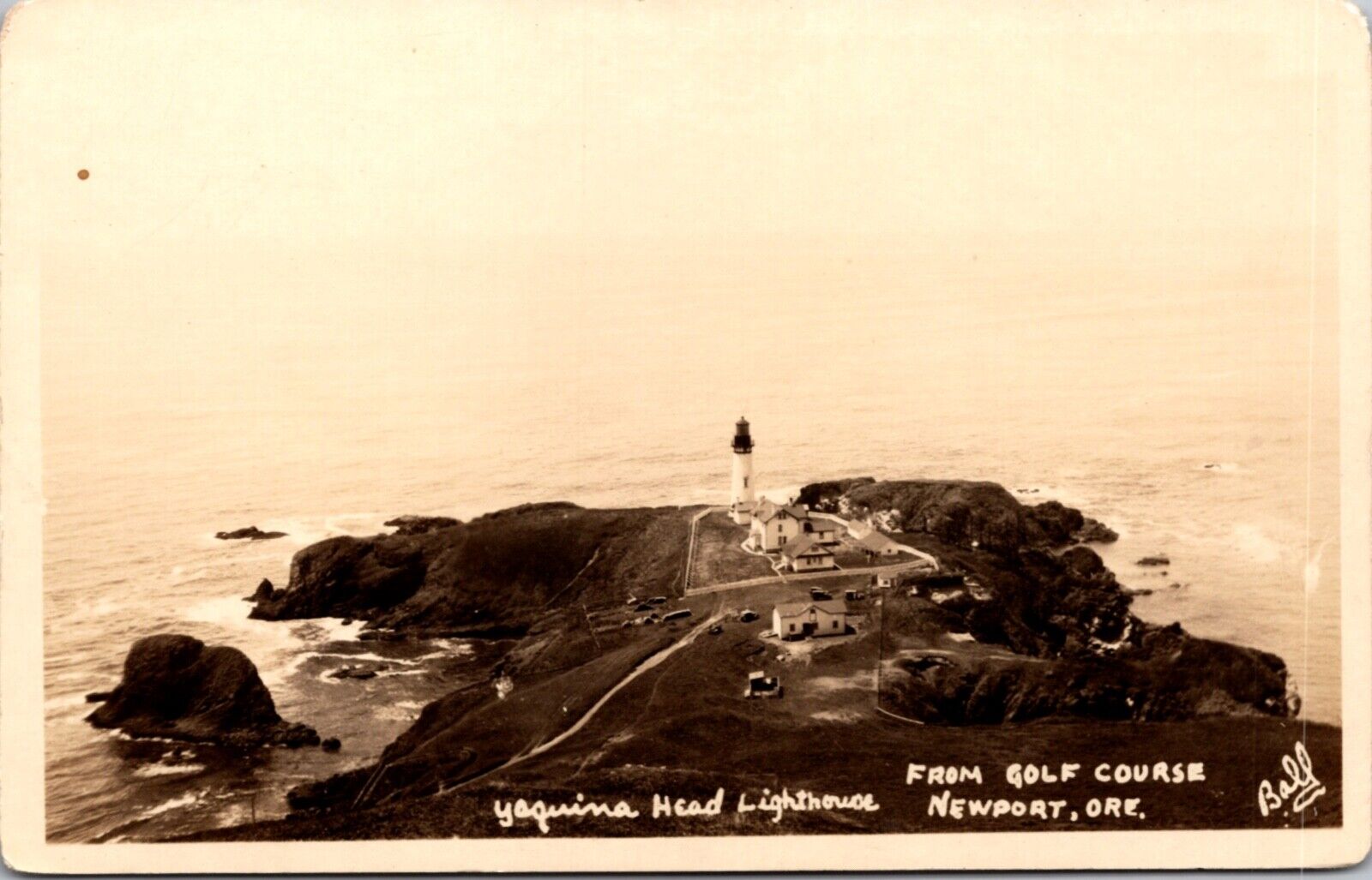 Real Photo Postcard Yaquina Head Lighthouse From Golf Course in Newport, Oregon