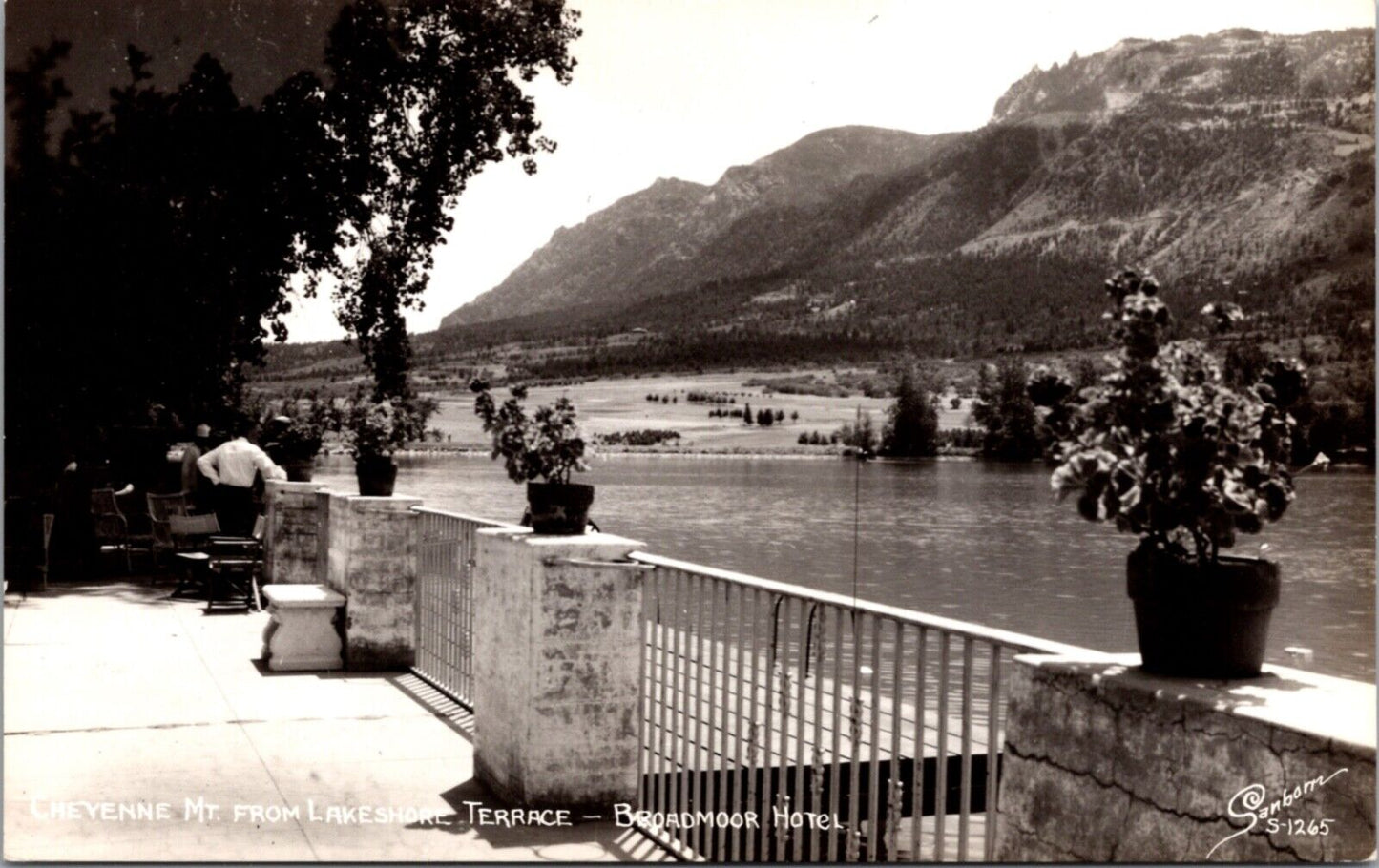 RPPC Cheyenne Mountain from Lakeshore Terrace Broadmoor Hotel Colorado Springs