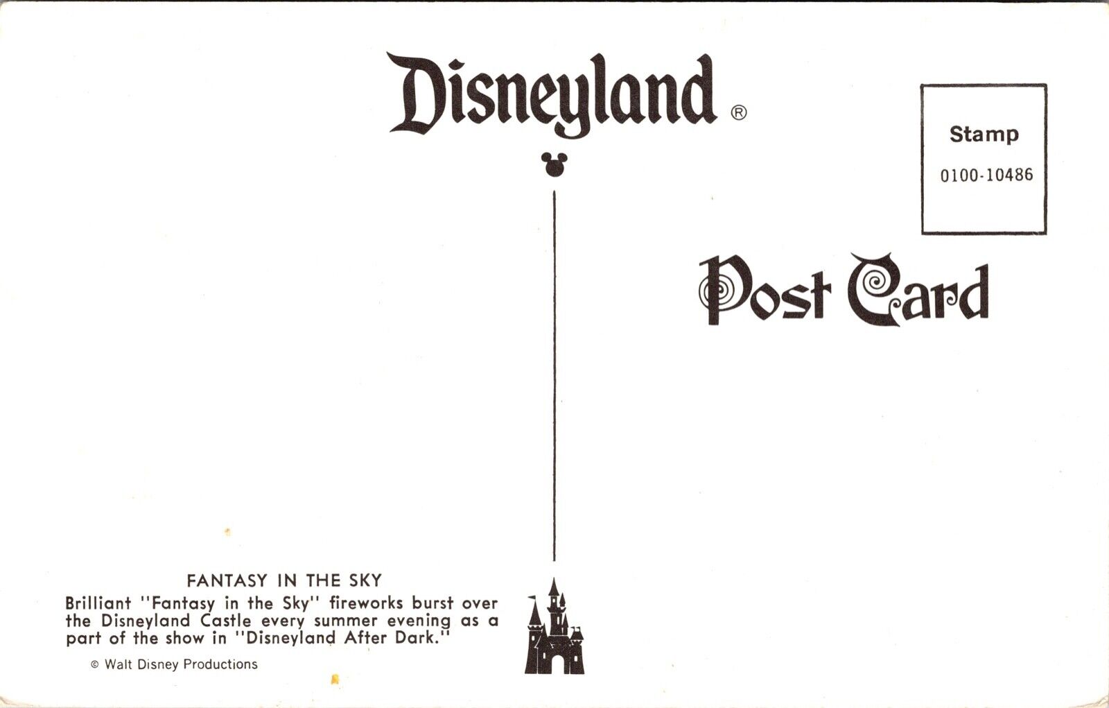 Disneyland Postcard Fantasy In The Sky Fireworks Over Castle~1089