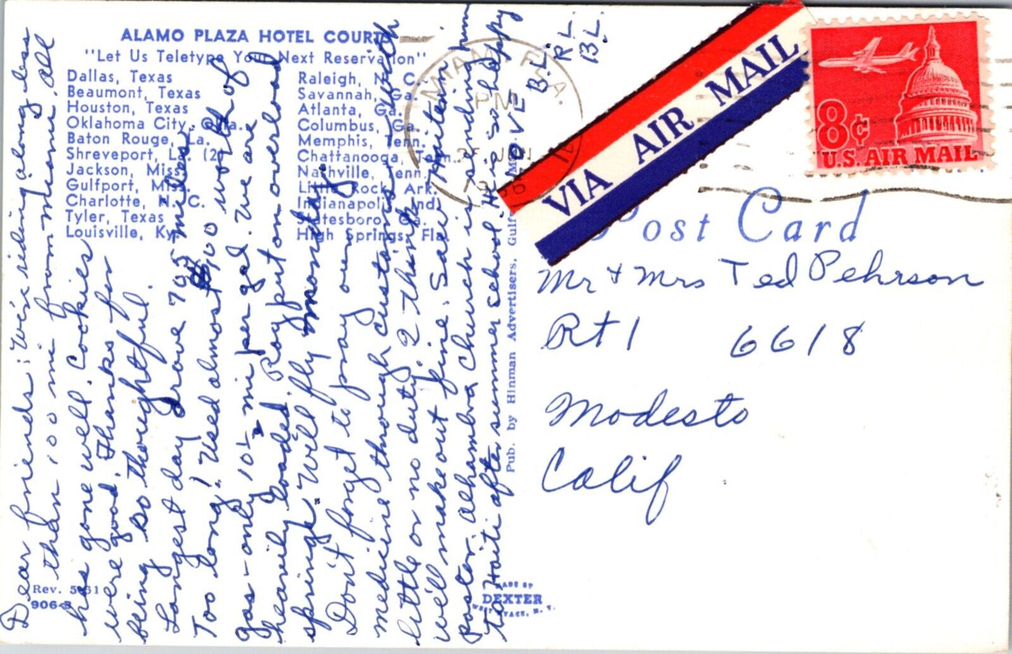 Advertising Postcard Alamo Plaza Hotel Courts Located All Over the United States