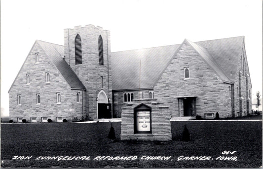 Real Photo Postcard Zion Evangelical Reformed Church in Garner, Iowa